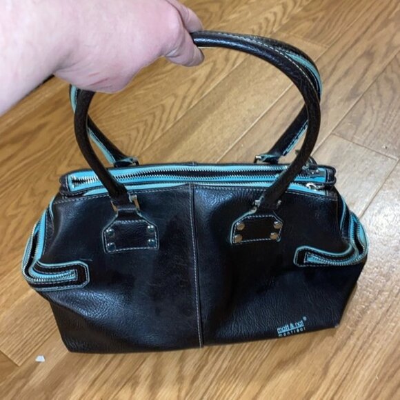 Matt & Nat Vegan Brown Green Leather Handbag Vintage 90’s Women’s - Picture 3 of 15